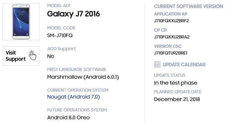 Samsung Android 8.1 update