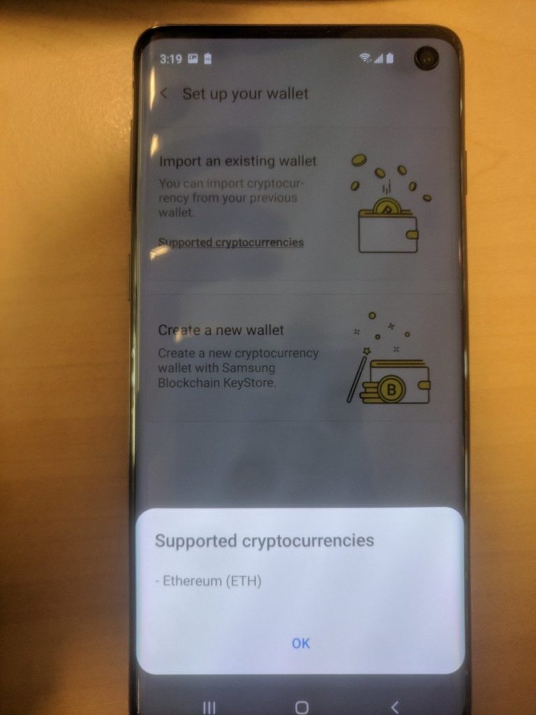 Samsung Galaxy S10 crypto wallet