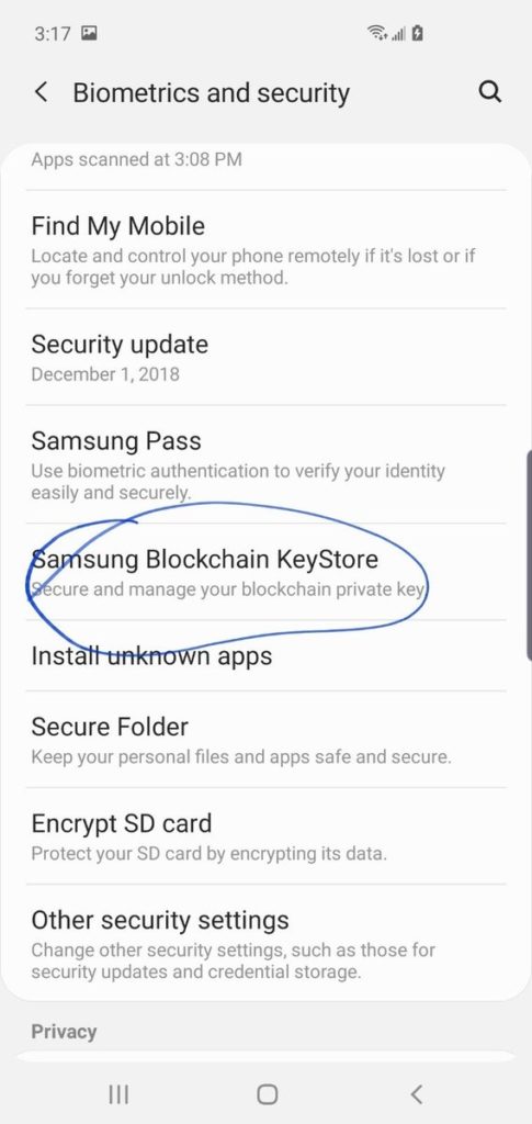 Samsung Galaxy S10 crypto wallet