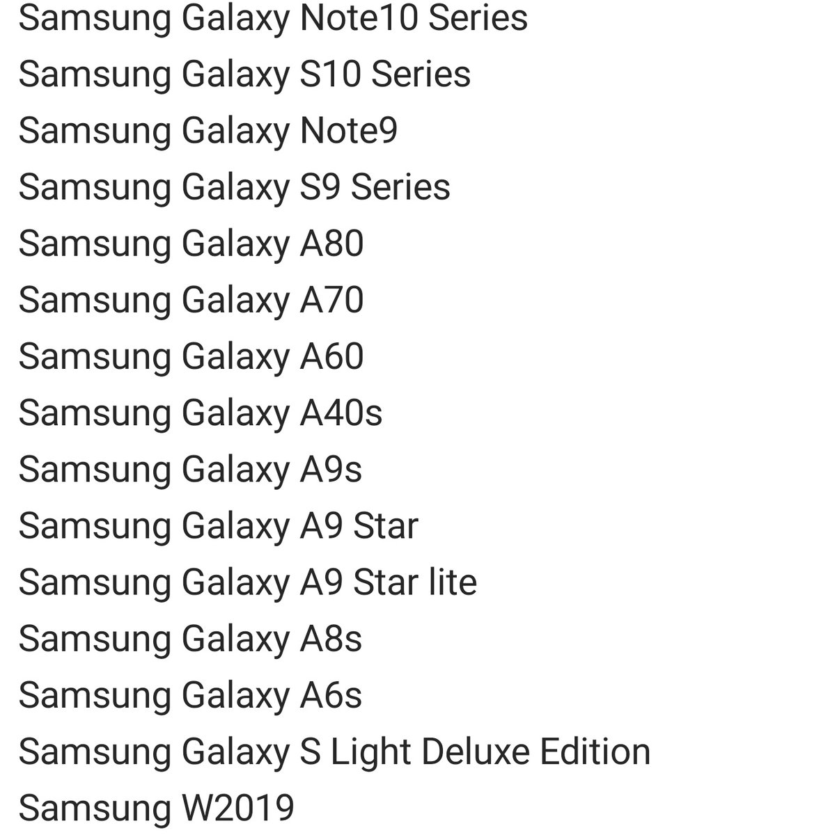 Samsung Android Q list