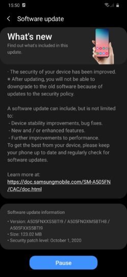 Galaxy A50 Oct security update